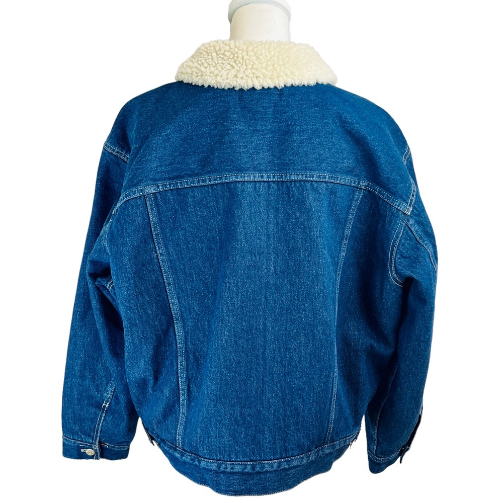 MADEWELL Blue Oversized Trucker Jean Denim Jacket Sherpa Lined Cropped XL NWT - Picture 9 of 15